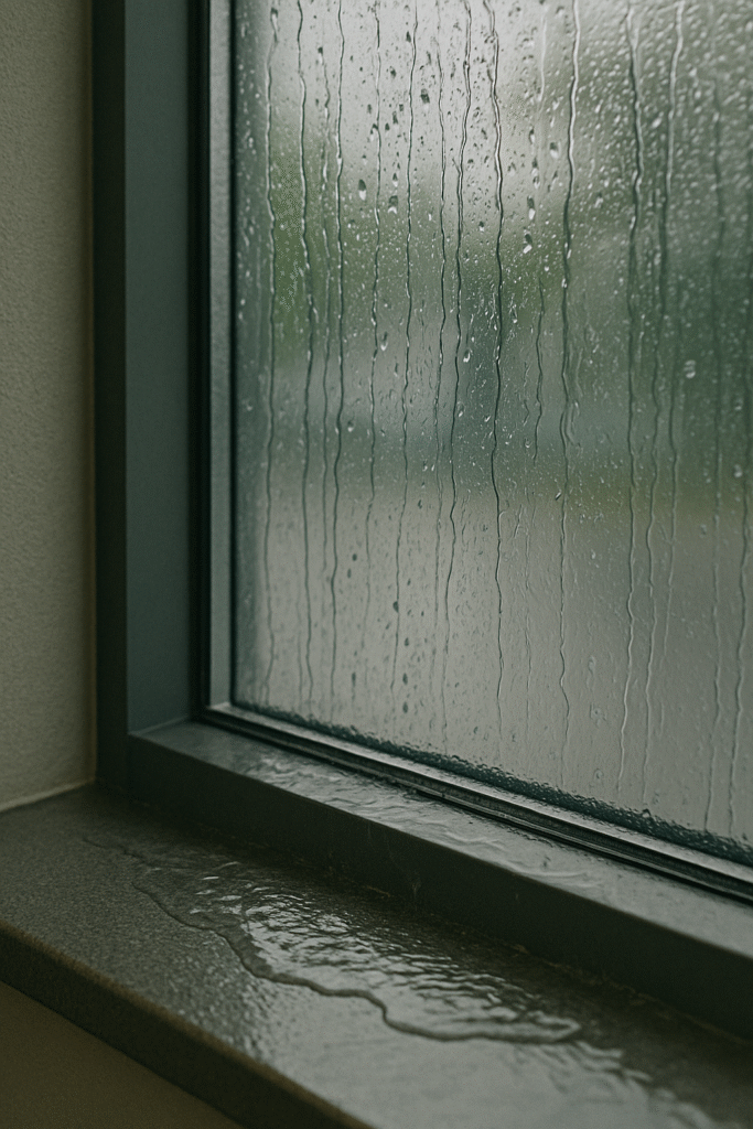Water infiltration around a window with water on the sill
