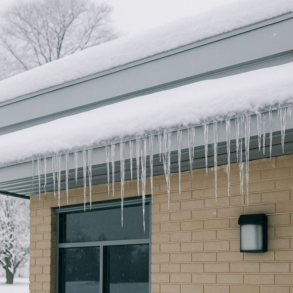 Commercial building with snow and ice