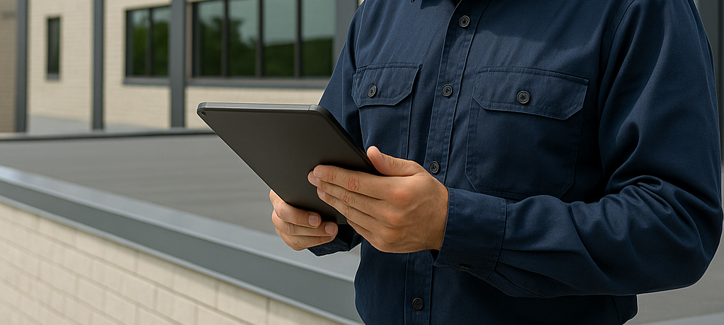 Building Envelope Consultant conducting an assessment with notepad.
